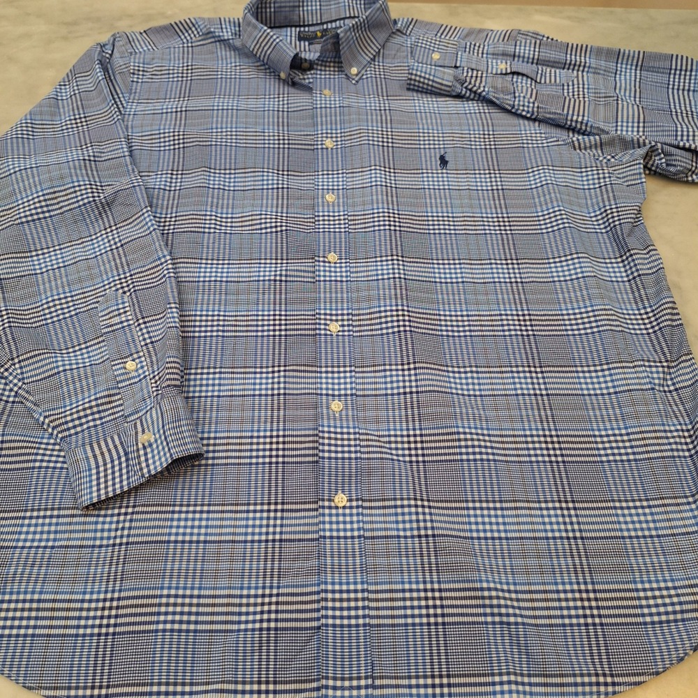 Polo Ralph Lauren Buttondown Mens 2XB Blue Plaid Performance Blue White LS Shirt - Picture 4 of 8